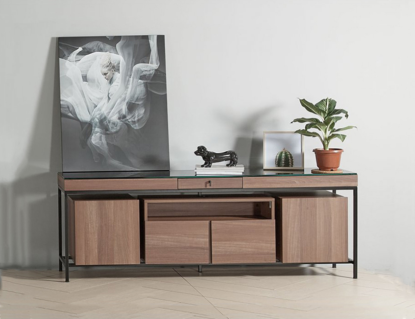 Tetra TV Console With Glass Top And Steel Legs