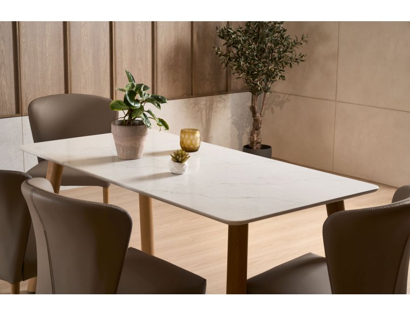 Bela Quartz Top Dining Table With Marble Accents