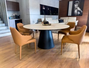 Kone Sintered Stone Top Round Dining Table 1.5m + 6 Hugg Dining Chairs