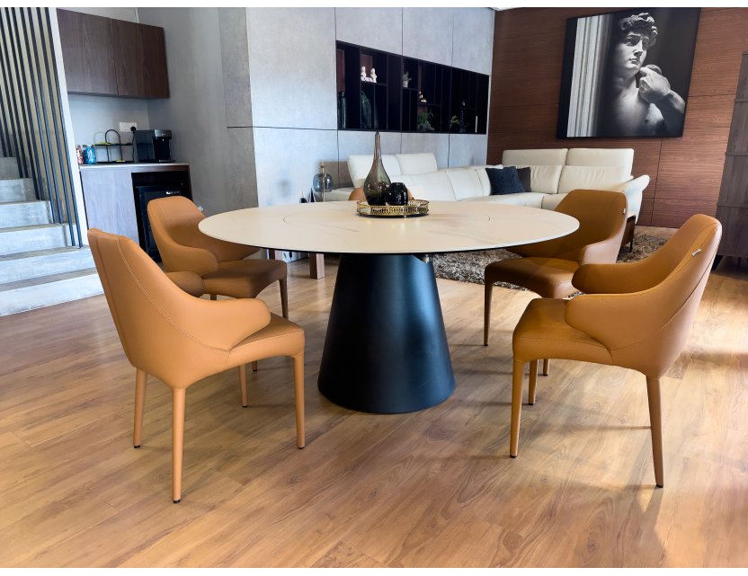 Kone Sintered Stone Top Round Dining Table 1.5m + 6 Hugg Dining Chairs