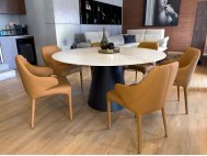 Kone Sintered Stone Top Round Dining Table 1.5m + 6 Hugg Dining Chairs