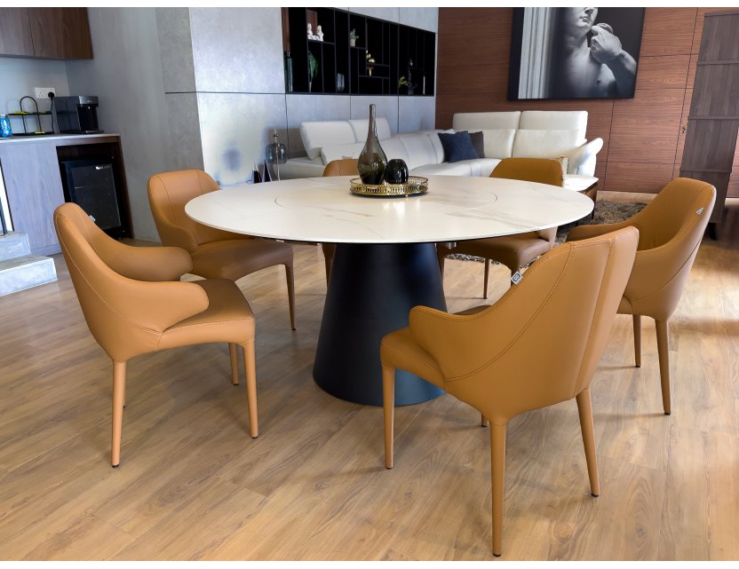 Kone Sintered Stone Top Round Dining Table 1.5m + 6 Hugg Dining Chairs