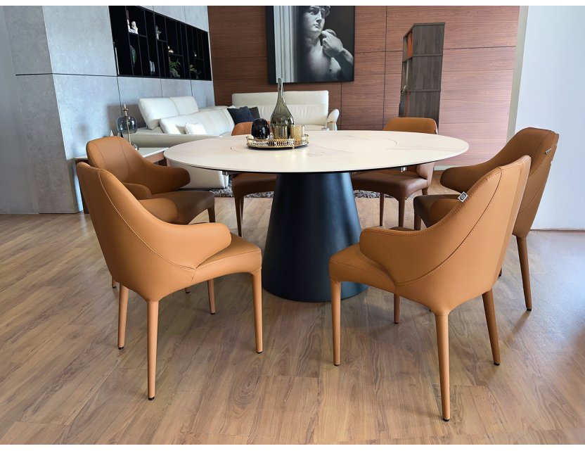 Kone Sintered Stone Top Round Dining Table 1.5m + 6 Hugg Dining Chairs