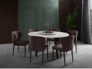 Kay Quartz Top Round Dining Table 1.5m + 6 Wing Dining Chairs