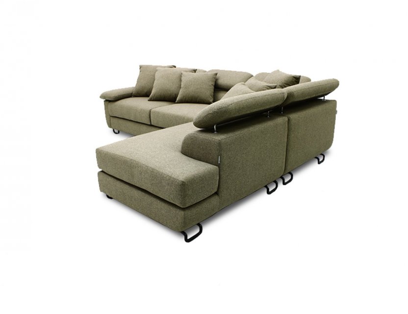 Apollo L-Shape Fabric Sofa with Seat Cushions and Adjustable Headrest