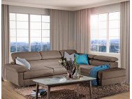 Apollo L-Shape Fabric Sofa with Seat Cushions and Adjustable Headrest