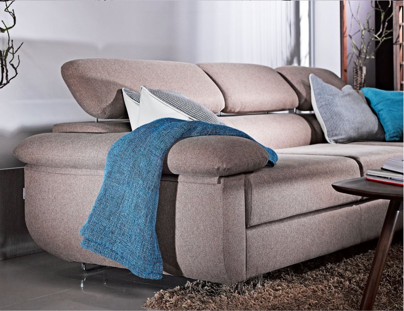 Apollo L-Shape Fabric Sofa with Seat Cushions and Adjustable Headrest