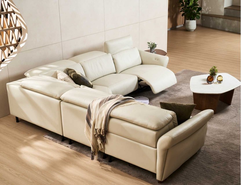 Phil Modular Full Thick Leather Sofa with High-Leg Motorised Incliner