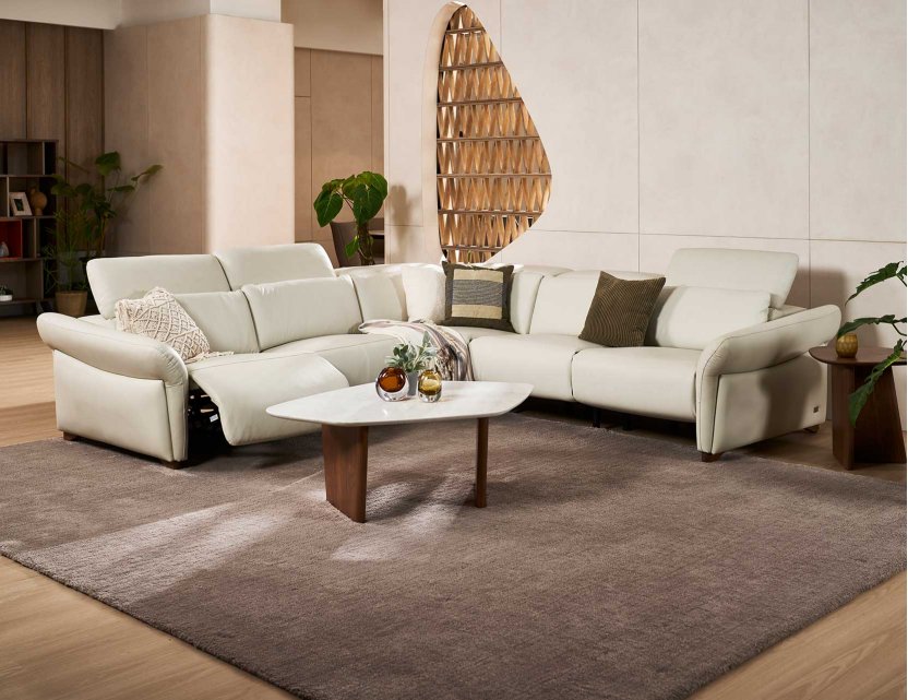 Phil Modular Full Thick Leather Sofa with High-Leg Motorised Incliner