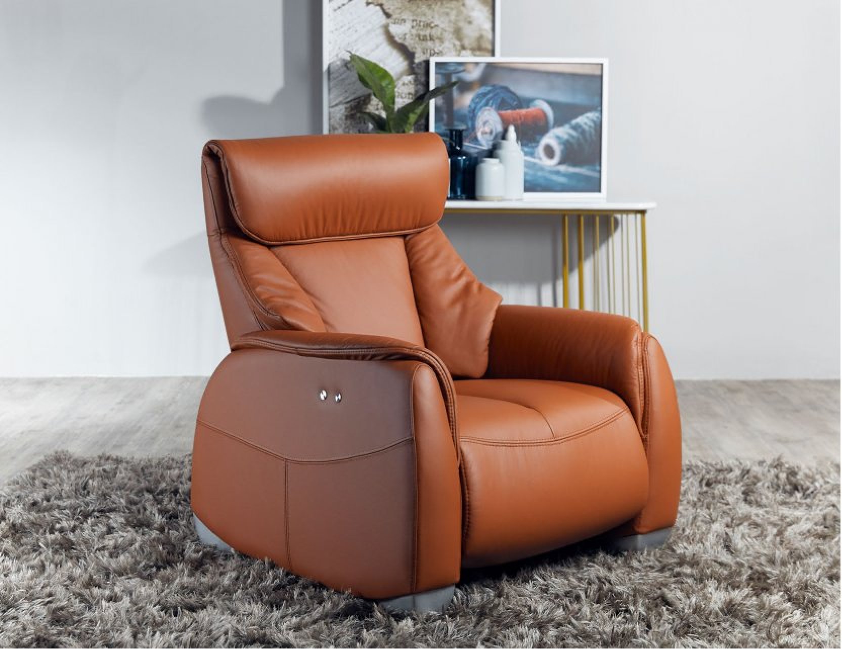 Sho Motorised Leather Recliner Sofa With High Backrest And Touch ...